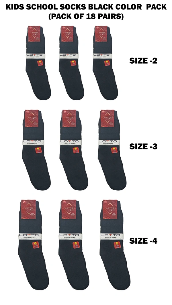 Kids School Socks Black Color  Pack (Pack Of 18 Pairs) Size -2,3,4,. - 18