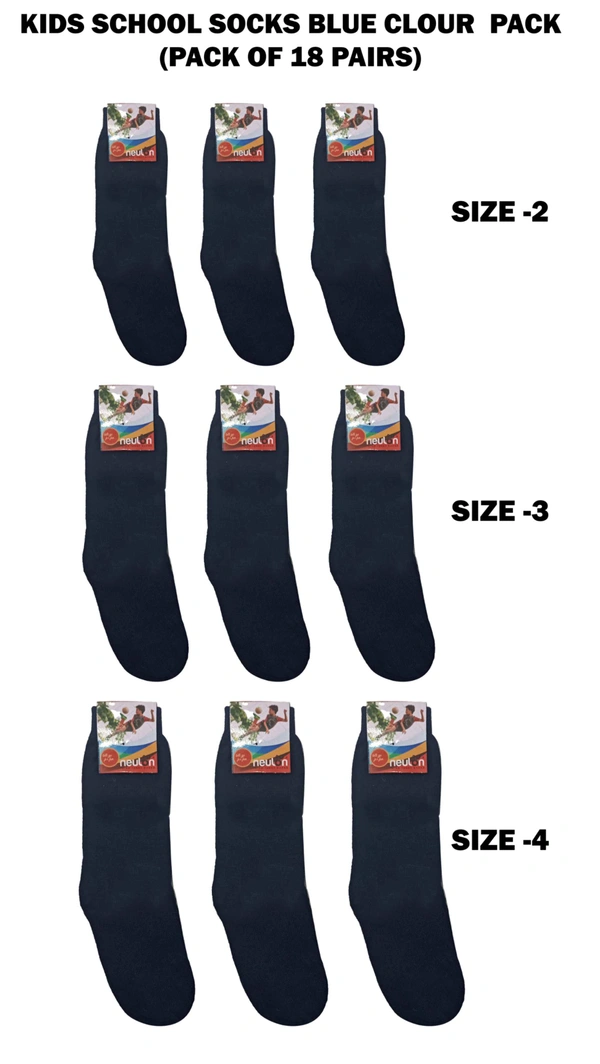 Kids School Socks Blue Color  Pack (Pack Of 18 Pairs) Size -2,3,4,. - 18