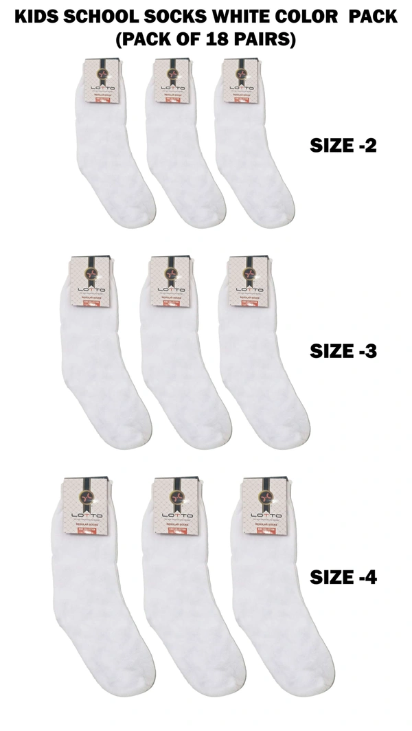 Kids School Socks White Color  Pack (Pack Of 18 Pairs) Size -2,3,4,. - 18