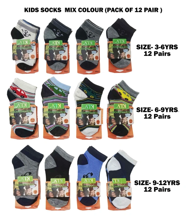 Kids Socks Mix Colour Pack  (Pack Of 12 Pair ) Size-3-6,6-9,9-12, Year. - 36