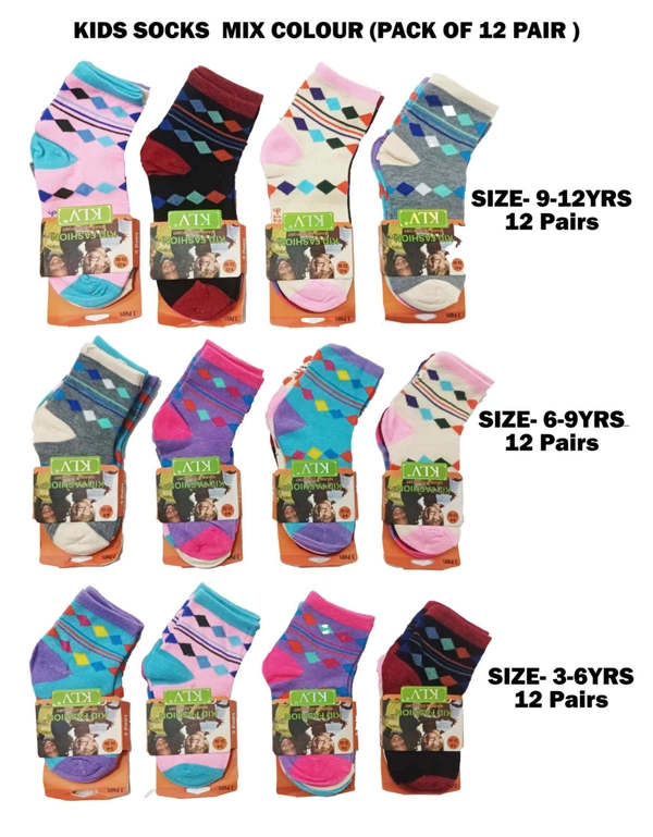 Kids Socks Mix Colour Pack  (Pack Of 12 Pair ) Size-3-6,6-9,9-12, Year. - 36