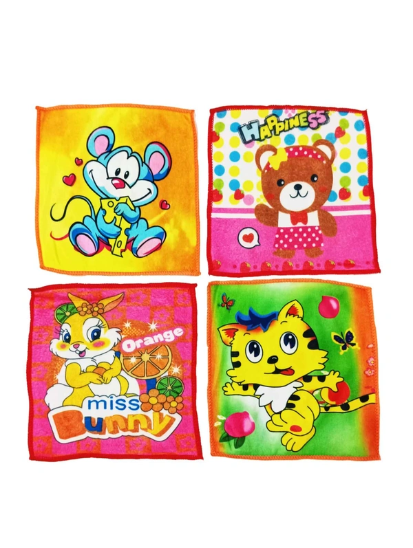 Kids Towels 12 Pieces with Assorted Cartoon Print & Colors - 10*10 cm, 12