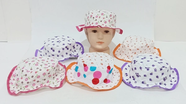 Kids/Girls Round Style Printed Cotton Cap Color - Mix Color Cap Fitting Elastic - 12