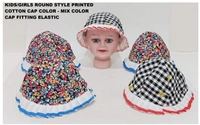 Kids/Girls Round Style Printed Cotton Cap Color - Mix Color Cap Fitting Elastic - 12