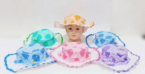 Kids/Girls Round Style Printed Cotton Cap Color - Mix Color Cap Fitting Elastic - 12