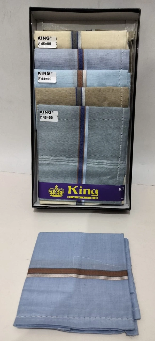 King [1300] Pure Cotton Hankies, Set Of 12 Pcs In One Box, Size - 45*45 Cm - 45*45 cm, 12