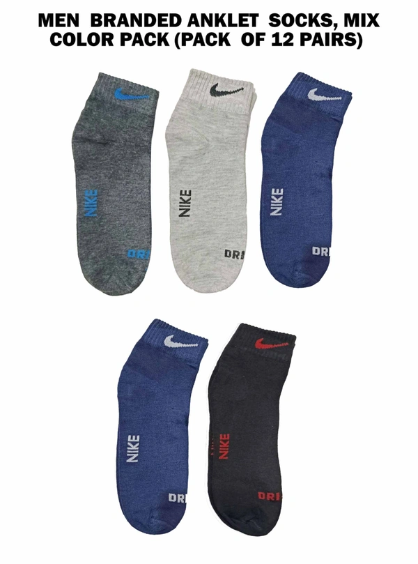 Men  Branded Anklet  Socks, Mix Color Pack (Pack  Of 12 Pairs) - 12
