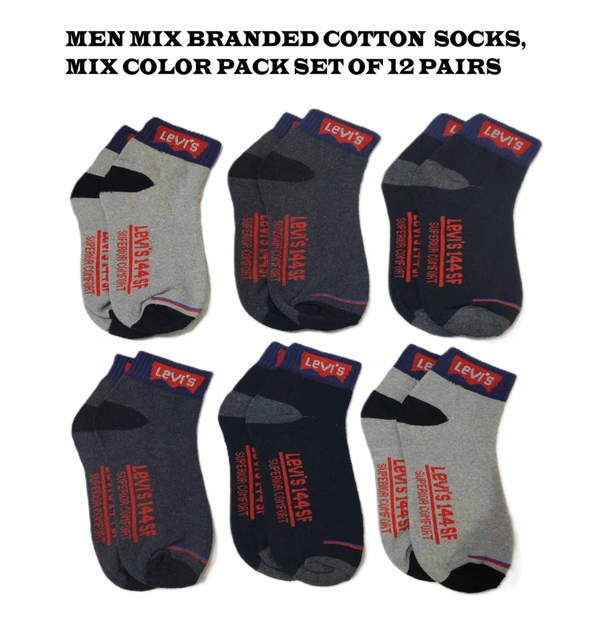 Men Mix Branded Cotton  Socks, Mix Color Pack Set Of 12 Pairs - 12