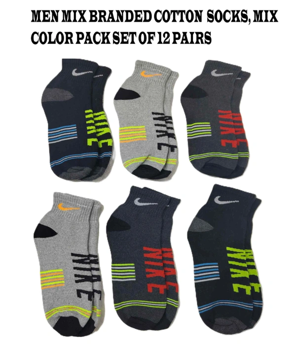 Men Mix Branded Cotton  Socks, Mix Color Pack Set Of 12 Pairs - 12