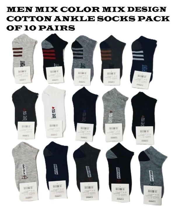 Men Mix Color Mix Design Ankle Socks Pack Of 10 Pairs - 20