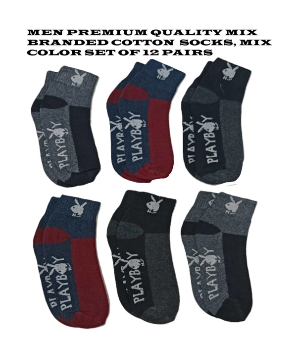 Men Premium Quality Mix Branded Cotton  Socks, Mix Color Set Of 12 Pairs - 12
