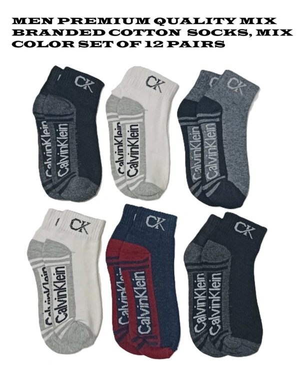 Men Premium Quality Mix Branded Cotton  Socks, Mix Color Set Of 12 Pairs - 12