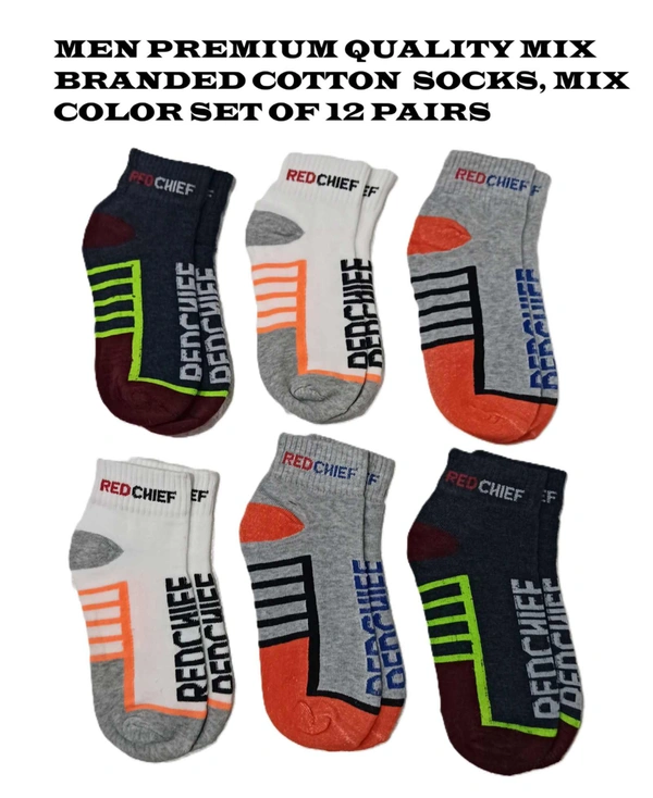 Men Premium Quality Mix Branded Cotton  Socks, Mix Color Set Of 12 Pairs - 12