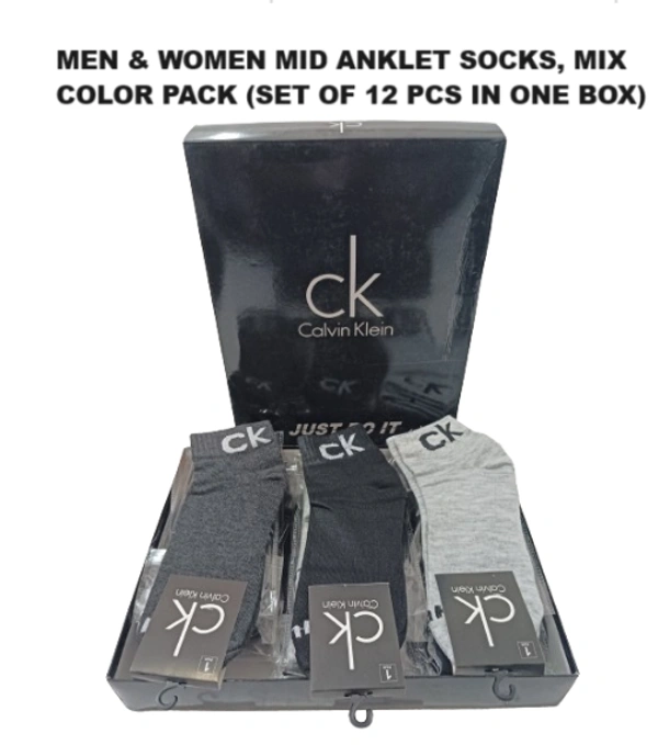 Men & Women Mid Anklet Socks, Mix Color Pack (Set Of 12 Pcs In One Box) - 12