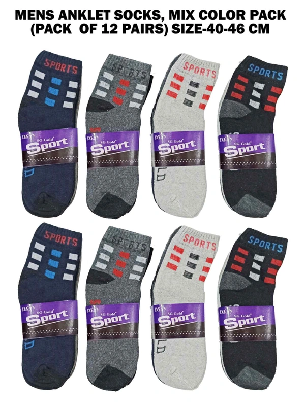 Mens Anklet Socks, Mix Color Pack (Pack  Of 12 Pairs) Size-40-46 Cm - 12