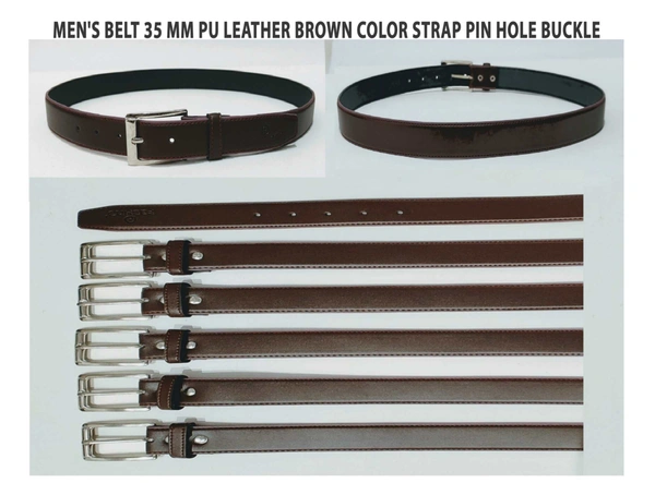Men's Belt 35 Mm Pu Leather Brown Color Strap Pin Hole Buckle - 6