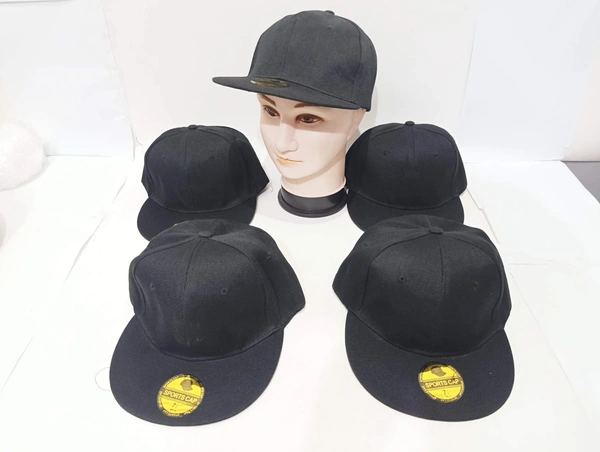 Mens Black Cotton Hip-Pop Cap - 12