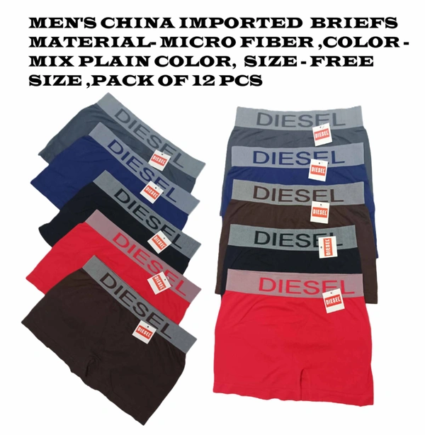 Men's  China Imported  Briefs  Material- Micro Fiber ,Color - Mix Plain Color,  Size - Free Size - Free Size, 12
