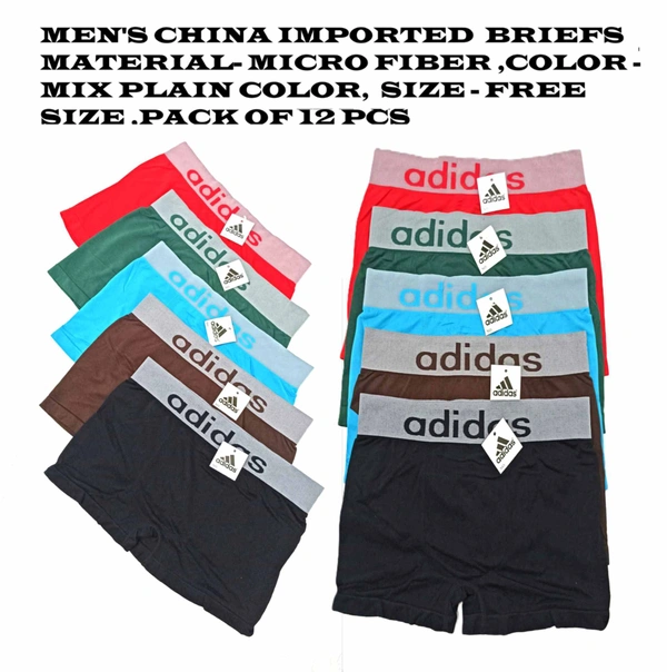 Men's  China Imported  Briefs  Material- Micro Fiber ,Color - Mix Plain Color,  Size - Free Size - Free Size, 12