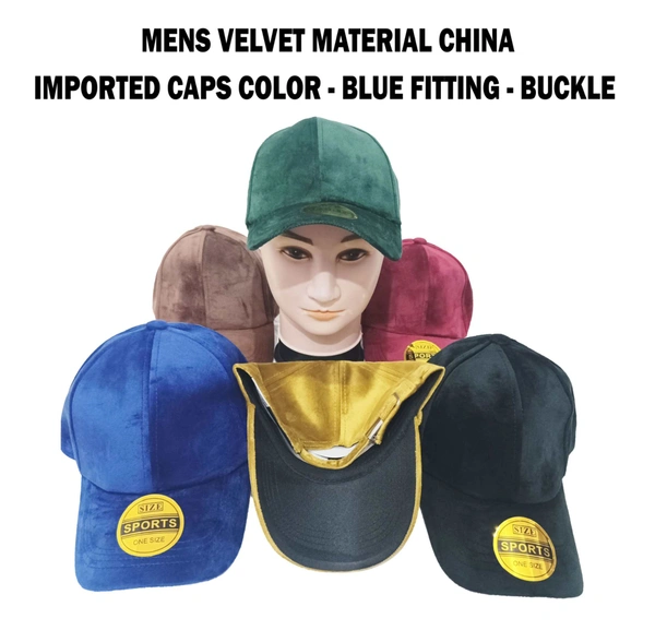 Mens China Imported Velvet Cap  Color - Mix Color Pack Only   Fitting - Steel Buckle - 12