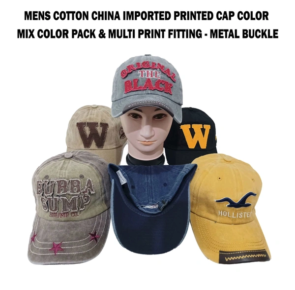 Mens Cotton China Imported Printed Cap Color - Mix Color Pack & Multi Print Fitting - Metal Buckle - 6