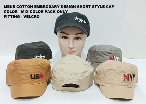 Mens Cotton Embrodary Design Short Style Cap Color - Mix Color Pack Only Fitting - Velcro - 12