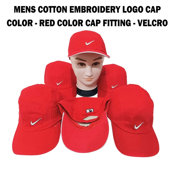 Mens Cotton Embroidery Logo Cap Color - Red Color Cap Fitting � Velcro - 12