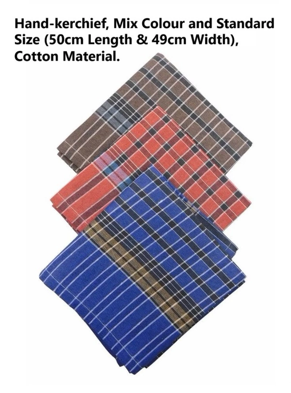 Mens Cotton Mix Color Handkerchief (12 Pieces In One Pack) - 50*49 cm, 12