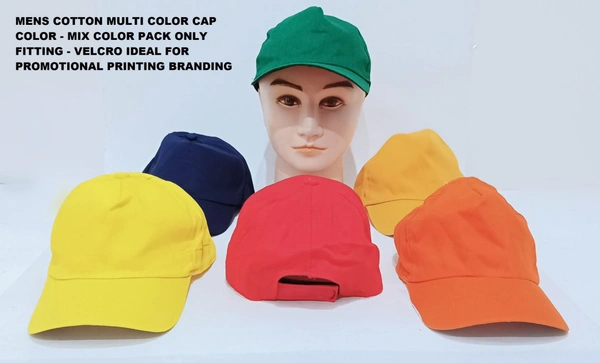 Mens Cotton Multi Color Cap Color - Mix Color Pack Only Fitting - Velcro Ideal For Promotional Printing Branding - 12