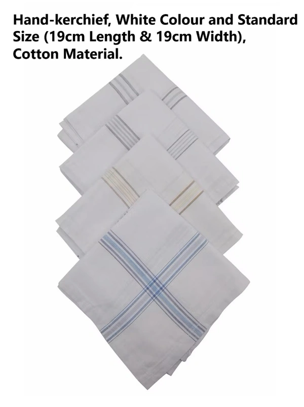 Mens Cotton White Color Handkerchief (12 Pieces In One Pack) - 46*46 cm, 12