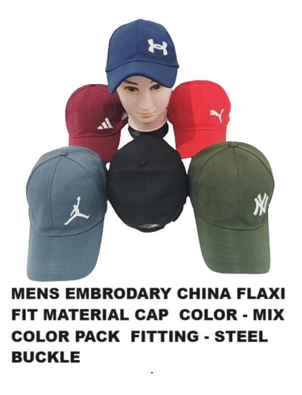 Mens Embrodary China Flaxi Fit Material Cap  Color - Mix Color Pack  Fitting - Steel Buckle - 120