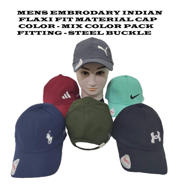 Mens Embrodary Indian Flaxi Fit Material Cap  Color - Mix Color Pack  Fitting - Steel Buckle - 48