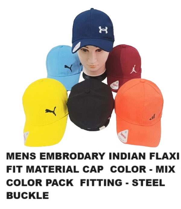 Mens Embrodary Indian Flaxi Fit Material Cap  Color - Mix Color Pack  Fitting - Steel Buckle - 12