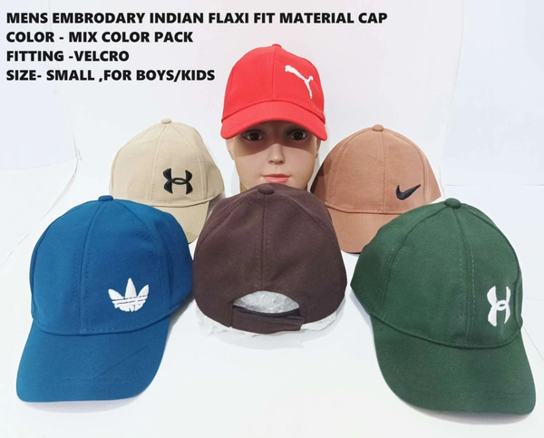 Mens Embrodary Indian Flaxi Fit Material Cap  Color - Mix Color Pack  Fitting -Velcro Size- Small ,For Boys - 48