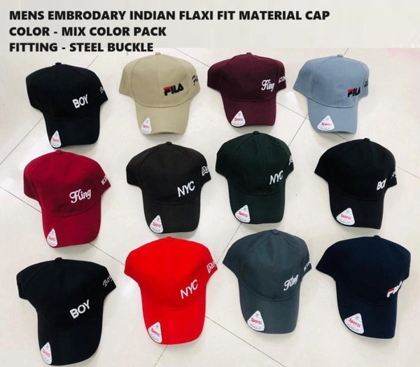 Mens Embrodary Indian Flaxi Fit Material Cap  Color - Mix Color Pack  Fitting - Steel Buckle - 12