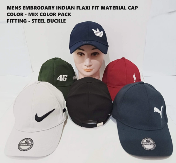Mens Embrodary Indian Flaxi Fit Material Cap  Color - Mix Color Pack  Fitting - Steel Buckle - 6