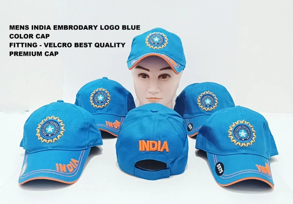 Mens India Embrodary Logo Blue Color Cap Fitting - Velcro Best Quality Premium Cap  Material - Cotton - 6