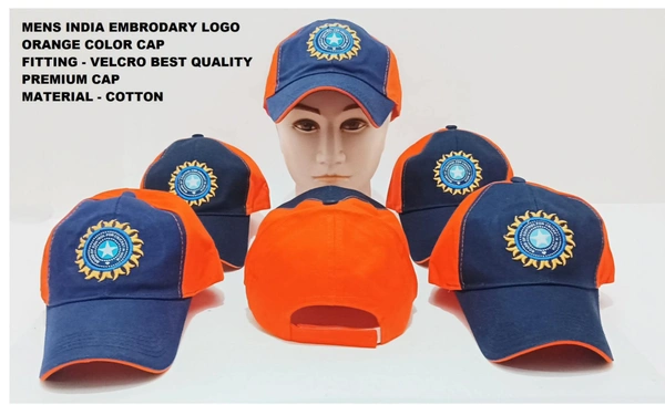 Mens India Embrodary Logo Orange Color Cap Fitting - Velcro Best Quality Premium Cap Material - Cotton - 6