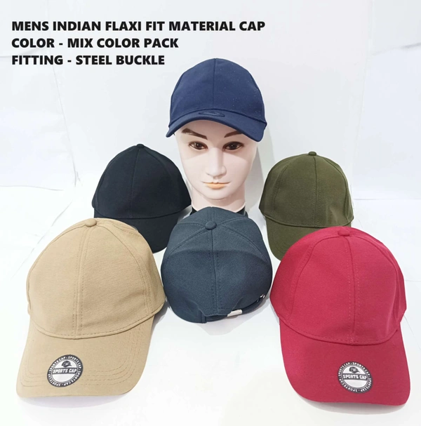 Mens Indian Flaxi Fit Material Cap  Color - Mix Color Pack  Fitting - Steel Buckle - 12