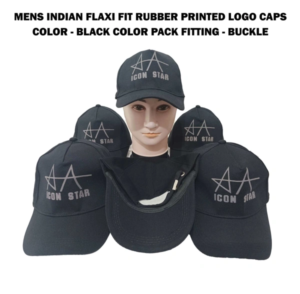 Mens Indian Flaxi Fit Rubber Printed Logo Caps Color - Black Color Pack Fitting - Buckle - 24
