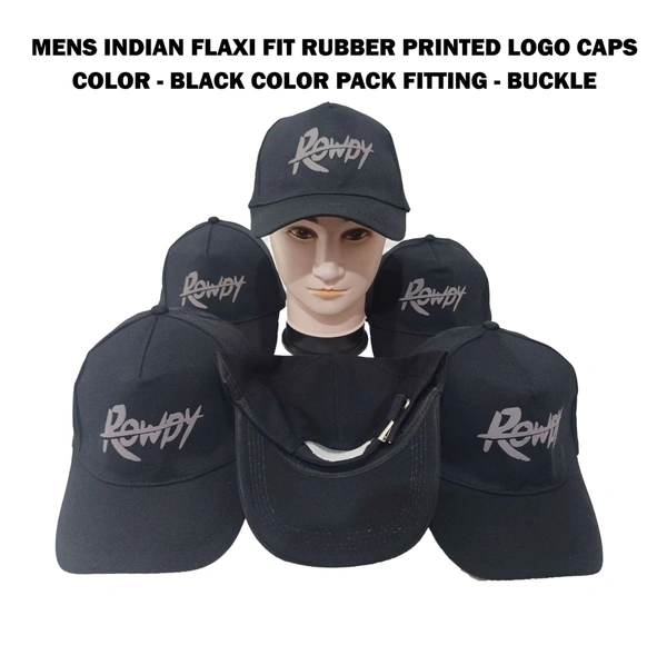 Mens Indian Flaxi Fit Rubber Printed Logo Caps Color - Black Color Pack Fitting - Buckle - 6