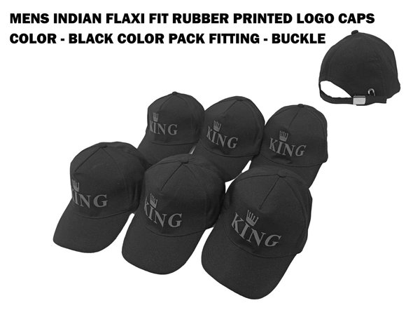 Mens Indian Flaxi Fit Rubber Printed Logo Caps Color - Black Color Pack Fitting - Buckle - 24