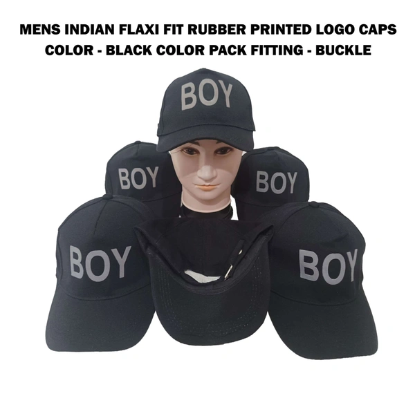Mens Indian Flaxi Fit Rubber Printed Logo Caps Color - Black Color Pack Fitting - Buckle - 12