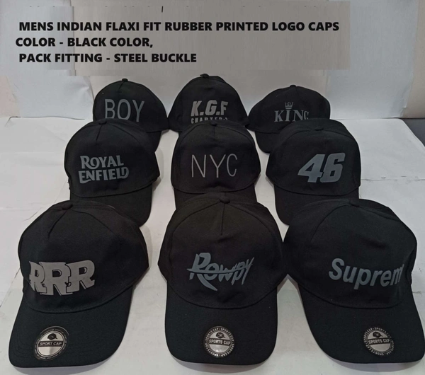 Mens Indian Flaxi Fit Rubber Printed Logo Caps Color - Black Color Pack Fitting - Buckle - 12