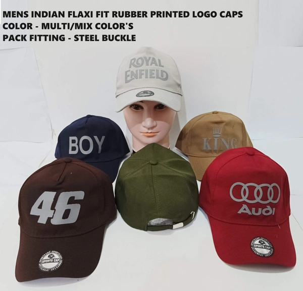 Mens Indian Flaxi Fit Rubber Printed Logo Caps Color - Multi  Color Pack Fitting - Buckle - 6