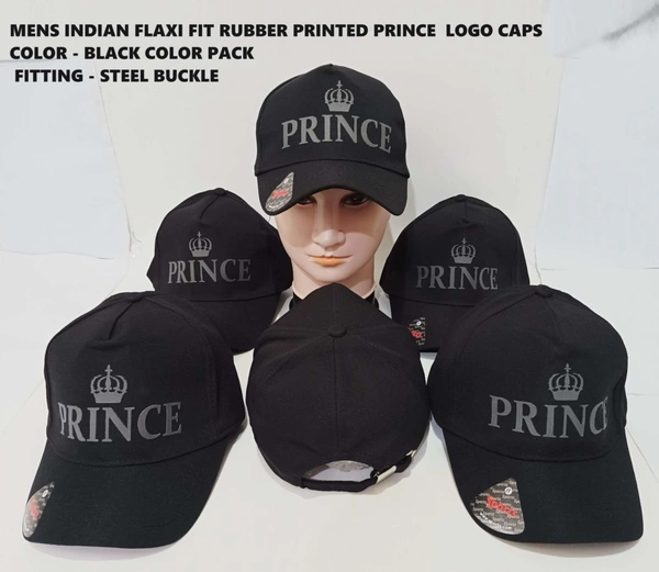 Mens Indian Flaxi Fit Rubber Printed Prince  Logo Caps Color - Black Color Pack Fitting - Buckle - 6