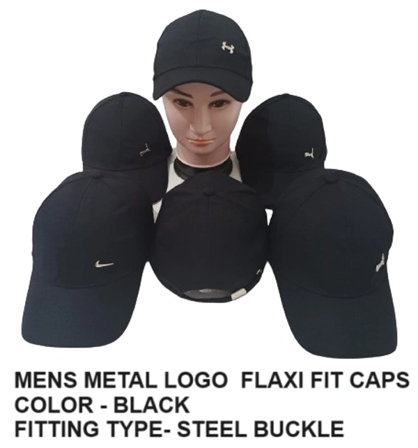 Mens Metal Logo Flaxifit Caps Colour Black Feeting Steel Buckle - 24