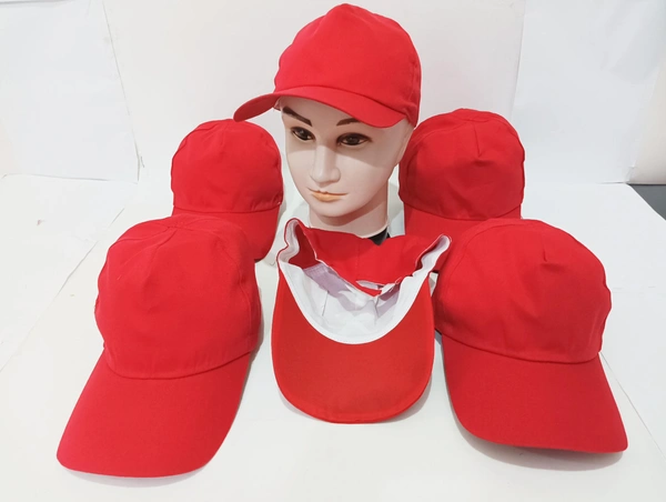 Mens Plain Red Color Long Cotton Cap - 120