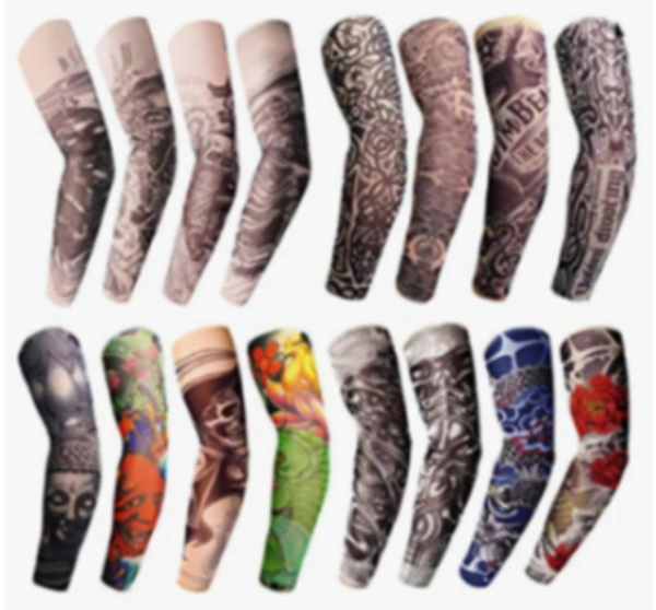 Printed Tattoo Arm Sleeves For Dust And Pollution Protection -(Multicolur) Pack - 12
