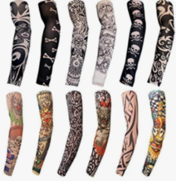 Printed Tattoo Arm Sleeves For Dust And Pollution Protection -(Multicolur) Pack - 12